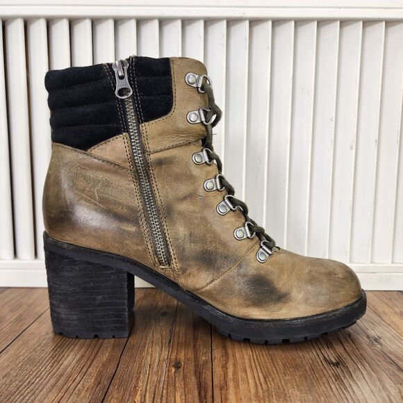 Kork-Ease Disna Women's 8 M Brown Leather Heeled Lace Up Boho Boots Ankle Combat - Picture 5 of 11